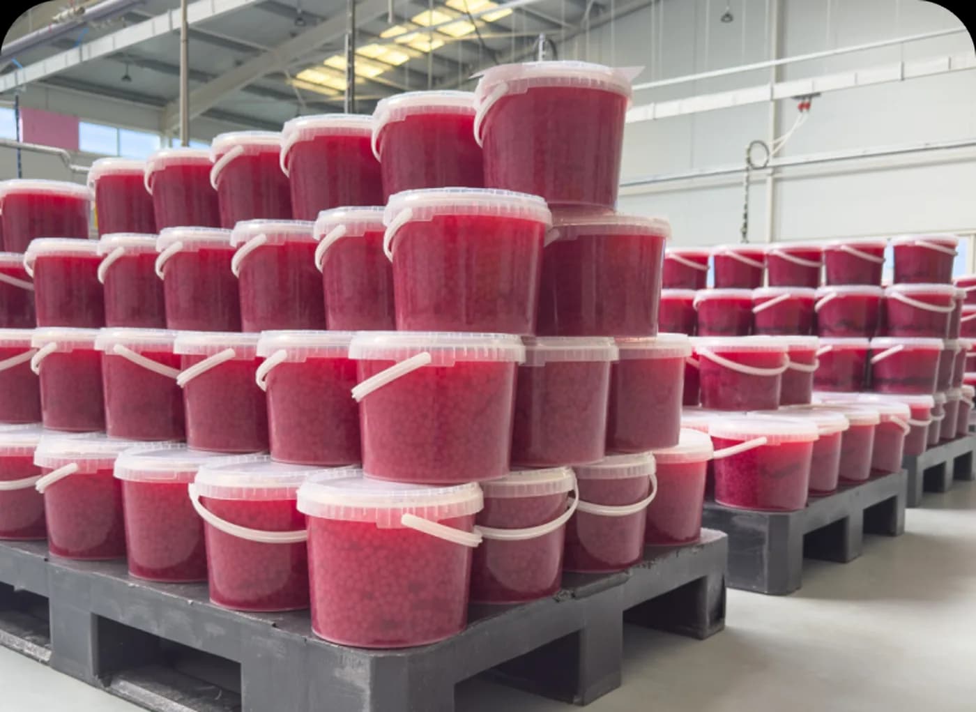 Pallets of pearl buckets ready for shipping